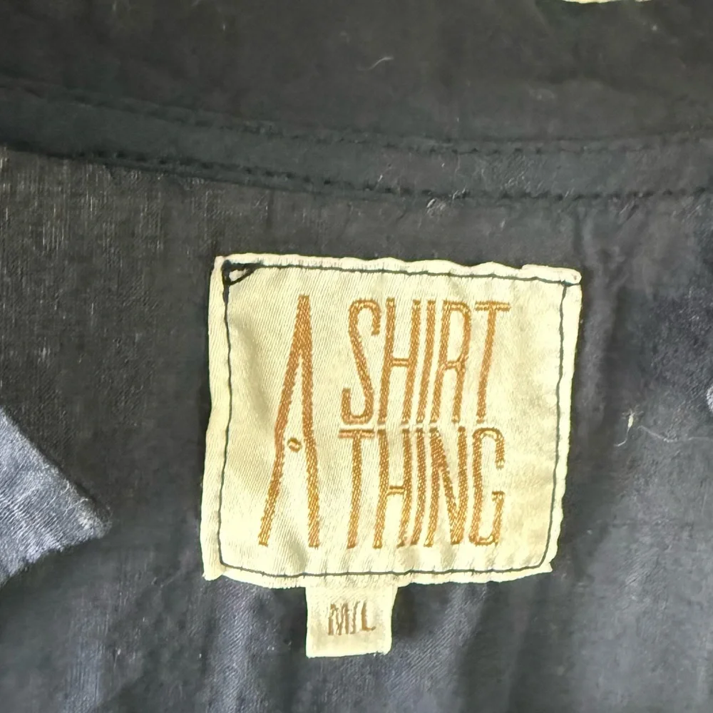 A Shirt Thing Navy Blue Wrap Midi Dress Cotton Casual Boho Minimalist Women M/L - Picture 7 of 15